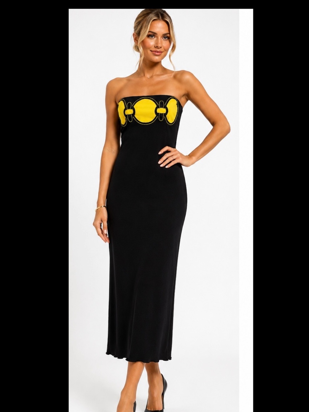Vtg 90s Moschino Cheap and Chic Neon Cutout O-Ring Strapless Dress Size 8